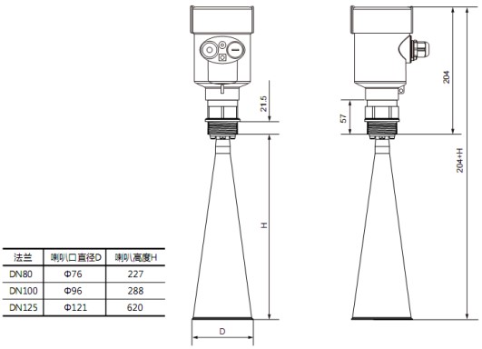 喇叭口雷達(dá)液位計(jì)RD708外形尺寸圖